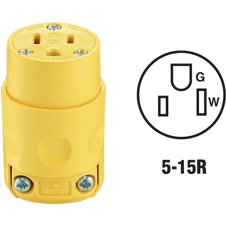 Leviton Straight Blade Connector, Yellow, 125 VAC, 15 A 000-515CV
